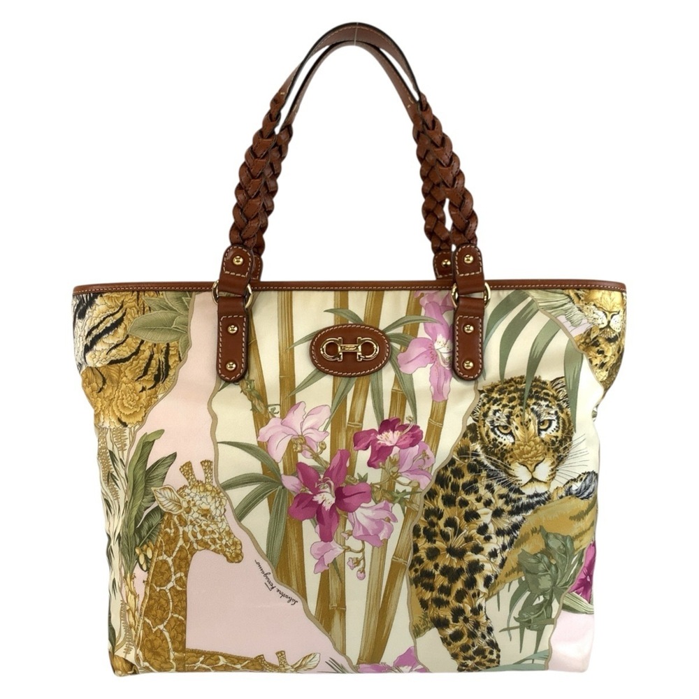 Salvatore Ferragamo Leopard Print Animal Multicolor Brown Gold Hardware Nylon...